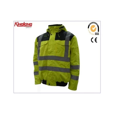 Fleece Lining Fluorescent Yellow Padding Jacket, Mens Waterproof Winter Jacket