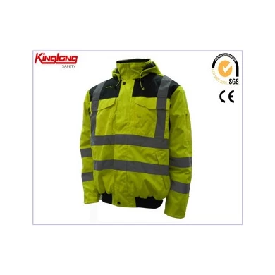 Fluorescenční zimní bunda, fluorescenční žlutá zimní bunda, vysoce viditelná fluorescenční žlutá zimní bunda
