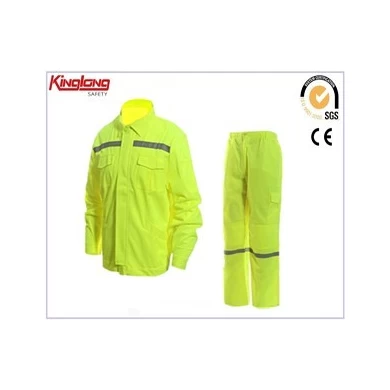 Fluorescencyjna żółta poliestrowa kurtka i spodnie robocze, Kombinezony robocze hi vis producent odzieży roboczej z Chin