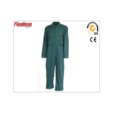 Good value durable coverall with two chest pockets,  green functional 100%cotton fabric coverall with brass zippers