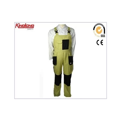 Green and black color combination working bib overalls,Polyester cotton fabric workwear bib pants