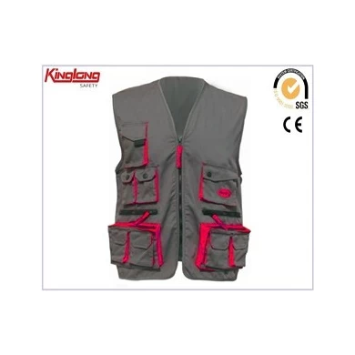 Grey and red popular color working vest for sale,Hot design mens summer wear waist coat
