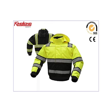 Hi Vis Work Garda Slándála Pearsanta Trealamh Cosanta Sábháilteachta Buí Éadaí Oibre Jacket Machnamhach Uiscedhíonach