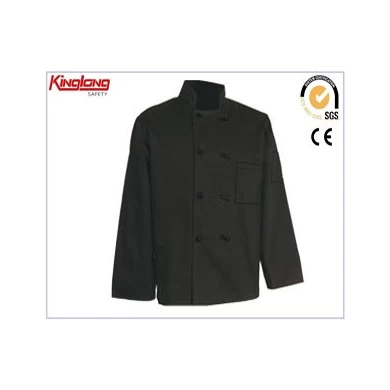 Chaqueta de chef de manga larga de alta calidad, cómoda chaqueta de chef negra de algodón