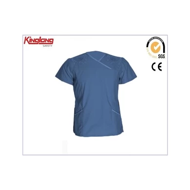 Uniformes médicos azules unisex de alta moda, uniformes médicos de mangas cortas con logo bordado