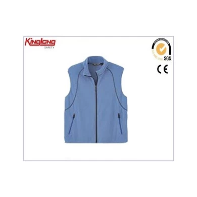 Chaleco azul sin manga de diseño de moda de alta calidad, chaqueta polar cálida de invierno con bolsillos