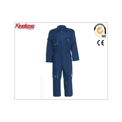 High quality long sleeves blue coverall, chest pockets elastic waist coverall