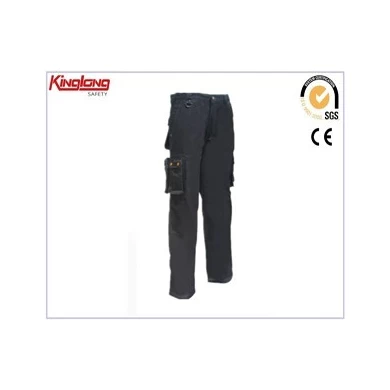 Pantalón de cintura elástica con múltiples bolsillos de alta calidad, pantalón negro de tela de 65% poliéster y 35% algodón