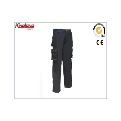 High quality multi pockets elastic waist pant, 65%poly35%cotton fabric black pant