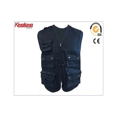Vysoce kvalitní tmavě modrá pánská pracovní vesta na prodej, čínský výrobce pracovní vesty s mosaznými knoflíky