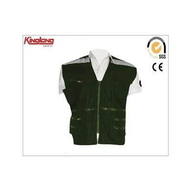 High quality no sleeves black vest, multi pockets nylon zipper vest