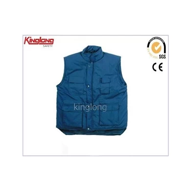 High quality no sleeves chest pockets blue vest,side pocket winter warm polar fleece vest