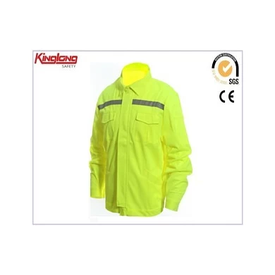High visibility fluo yellow long sleeves jacket, chest pockets single-breasted buttons jacket