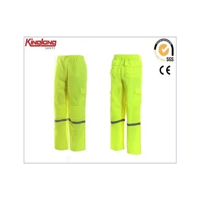 High visibility reflective tapes yellow pant,side pockets elastic waist pant
