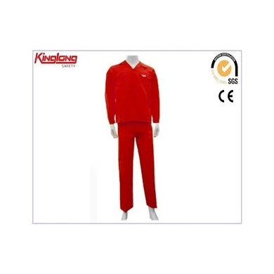 Venda imperdível roupas de trabalho de tecido de poliéster vermelho, camisas e calças masculinas de alta qualidade