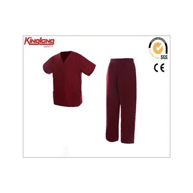 Hot style unisex side pockets hospital scrubs, v-neckline elastic waist medical scrubs uniform