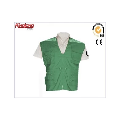 Multi pockets high quality mens vest, no sleeve pvc zipper safety vest