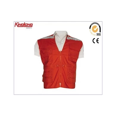 New arrival high quality red cargo vest, classcial design polycotton fabric vest