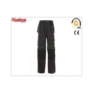 New cargo six pockets elastic waist black pant, 65%poly35%cotton fabric durable and functional pant