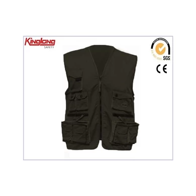 New design mens  no sleeves vest, multi pockets with pvc zipper black  vest