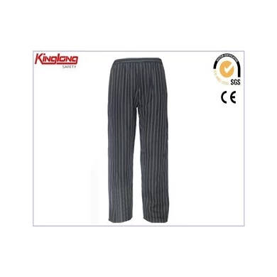 Novo design de tecido de sarja polycotton chef pant, pernas retas longas bolsos laterais calça preta