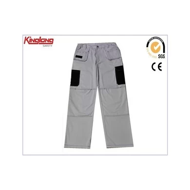 New fashion elastic waist painters white cargo pant, six pockets black leg reinforcement pant
