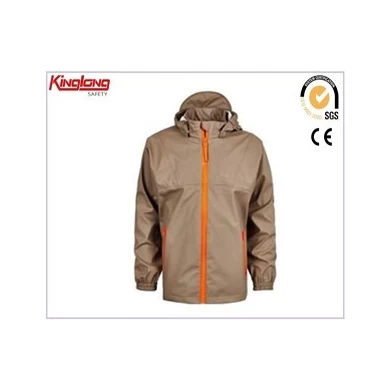 New fashion hood long sleeves khaki jacket, popular style long zipper jacket