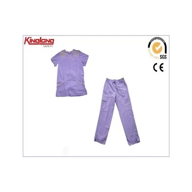 New fashion nursing safety purple scrubs, custom logo short sleeves medical scrubs