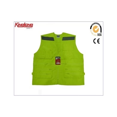 New style fashion reflective tapes vest, multi-pockets zippers high visibility vest