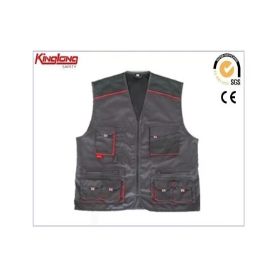 New type mulit pocket men's workwear vest,Grey color easy clean vest china manufacturer