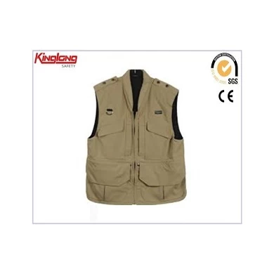 No sleeves mens cargo vest with pockets, spring style high quality beige vest