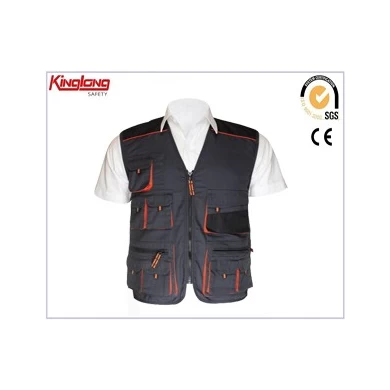 No sleeves mens high quality vest, multi pockets pvc zipper vest