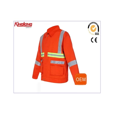 Uniformi per saldatore minerario riflettente arancione ad alta visibilità OEM, giacca da lavoro riflettente per la pulizia