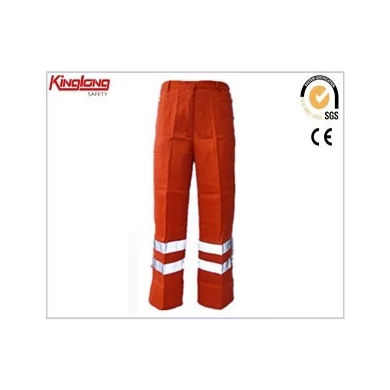 Precio de pantalones de trabajo con cinta reflectante naranja, pantalones de trabajo para hombre de alta calidad proveedor de China