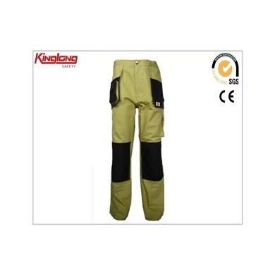 Popular style elastic waist yellow safety pant, black leg reinforcement side pockets cargo pant