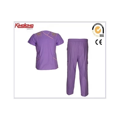 Paarse kleurrijke unisex ziekenhuis uniforme verpleging scrubs, China leverancier hoge kwaliteit professionele scrubs pak