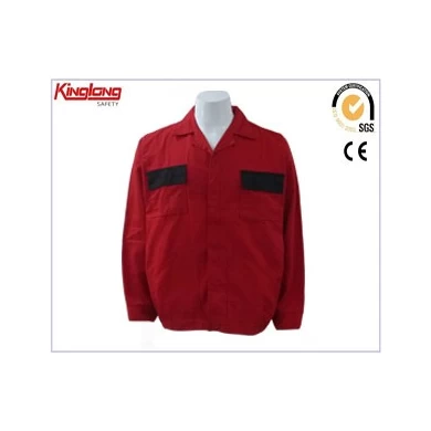 Red Durable Katoen Workwear Jacket, Elastische manchet kleurencombinatie Work Jacket