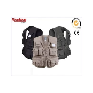 Spring style no sleeves multi pockets vest, tool pockets nylon zipper grey vest