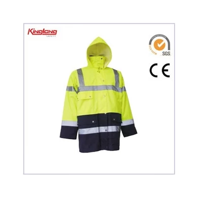 Winter safety jacket，Winter parka coat，Factory price cheap men reflective clothes high visibility winter safety jacket