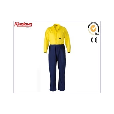 Žlutá a modrá barva hřebenové pracovní kombinézy cena, Bavlněné pohodlné pracovní oděvy na prodej