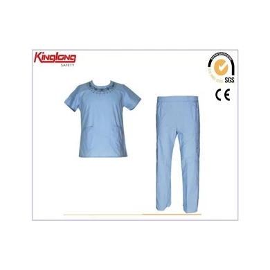 china safety workwear scrub suits, elastic waist pant with leg pockets