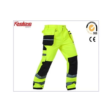safety reflective cargo work trousers,fluorescent yellow safety reflective cargo work trousers,High visibility Mens multi-pocket fluorescent yellow safety reflective cargo work trousers