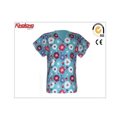 wholesale fashion style 65%polyester 35%cotton fabric printed top  embroidery  short shirt