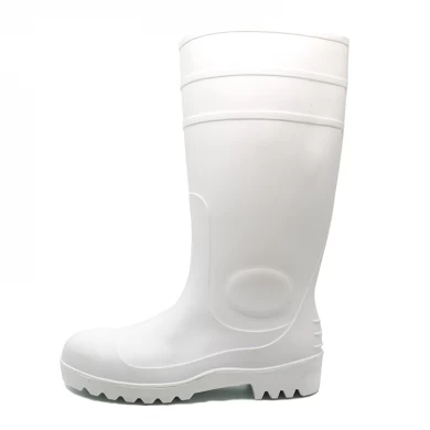 106-4防滑防水钢脚趾中板白色PVC安全雨靴用于食品行业