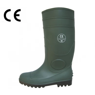 绿色 pvc 安全雨鞋, 钢趾和钢板