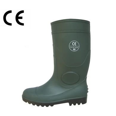 绿色 pvc 安全雨鞋, 钢趾和钢板