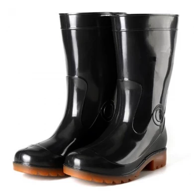 SQ-606B yüksek topuklu olmayan emniyet yağ aside dayanıklı ucuz siyah pvc glitter yağmur çizmeleri erkekler