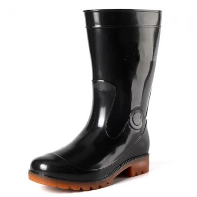 SQ-606B yüksek topuklu olmayan emniyet yağ aside dayanıklı ucuz siyah pvc glitter yağmur çizmeleri erkekler