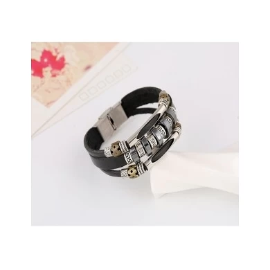 2018 New Trend Men's Leather Beaded Bracelets Handmade Beaded Leather Bracelets for Boy with Metal Clasp