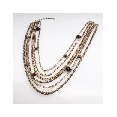 Antique Gold Multi Type Layered Chains Necklace